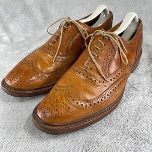 Allen Edmonds McAllister Wingtip Oxford Mens 10 Tan Leather Brogue Dress Shoes